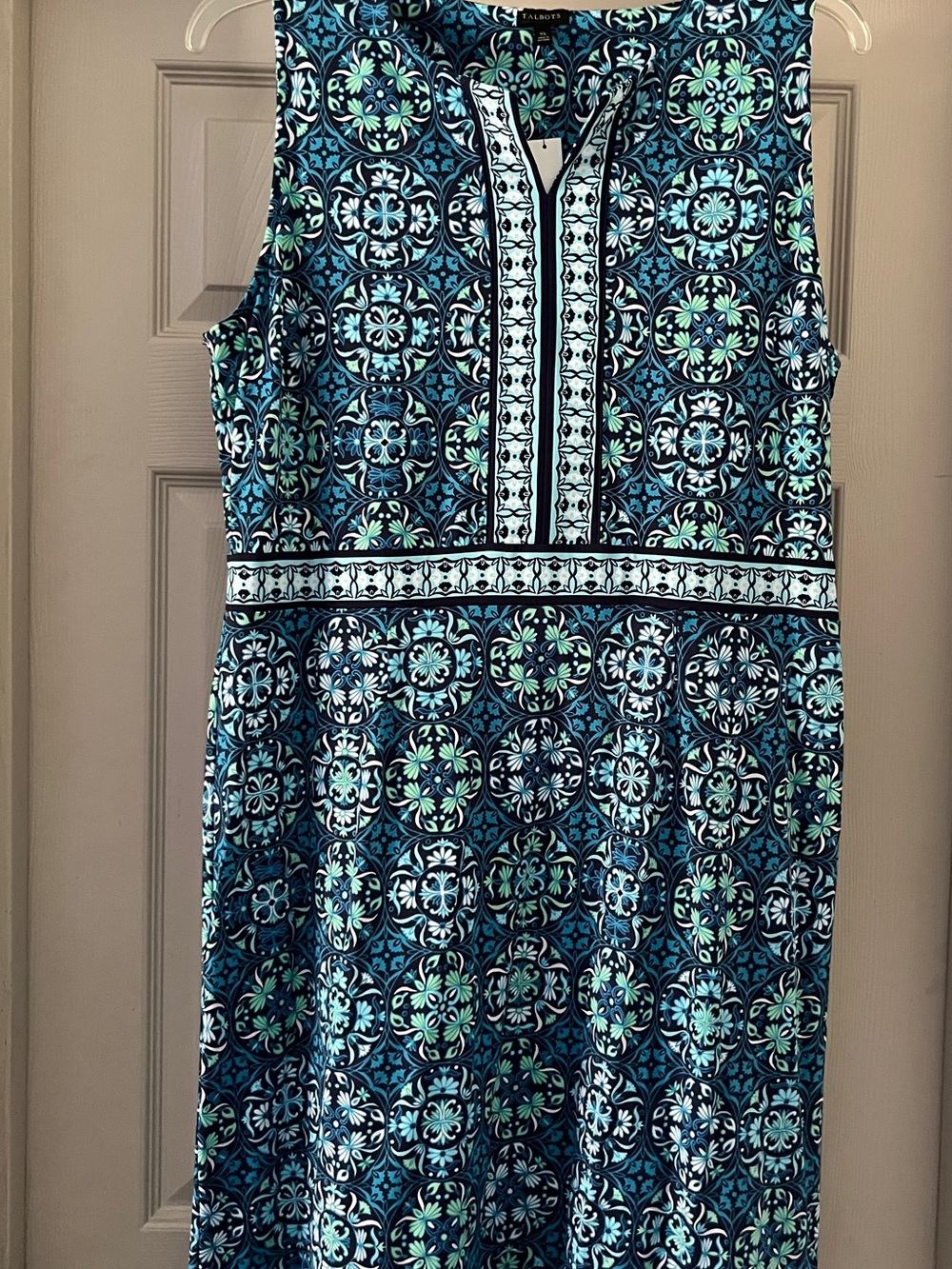 Talbots Navy and Teal Floral-Print stretchy Shift Dress size XL